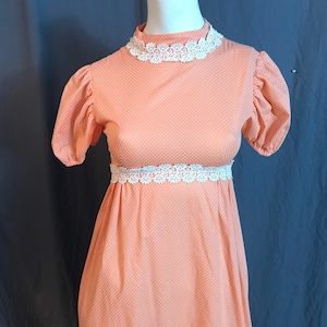 Vintage 60’s 70’s Swiss dot peach maxi dress XS / S