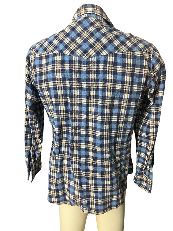 Vintage 80's blue flannel western shirt L - image 5