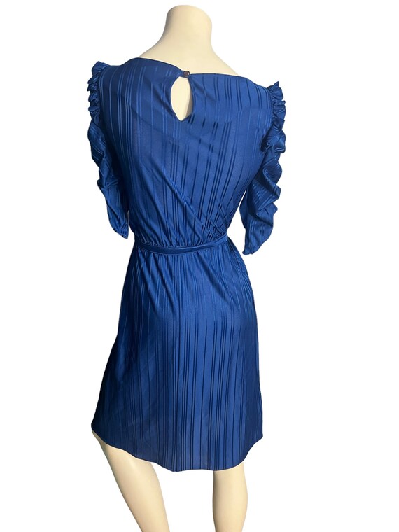 Vintage blue 80's dress semi sheer S M - image 5
