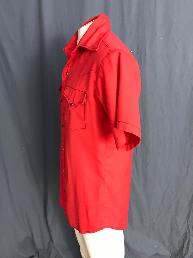 Vintage red and black 1970s cowboy western shirt M image 4