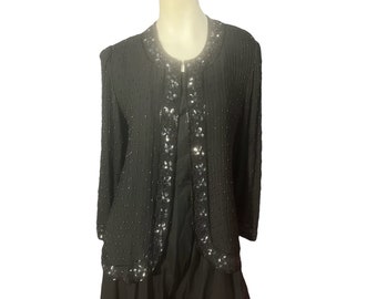 Vintage black bead & sequin jacket L Raiment Fashions