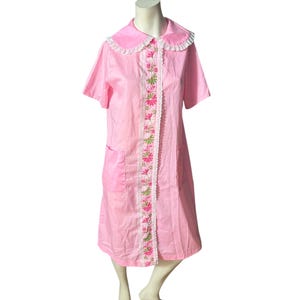 Vintage 60er Jahre Baumwolle Rosa Hausmantel Kleid L