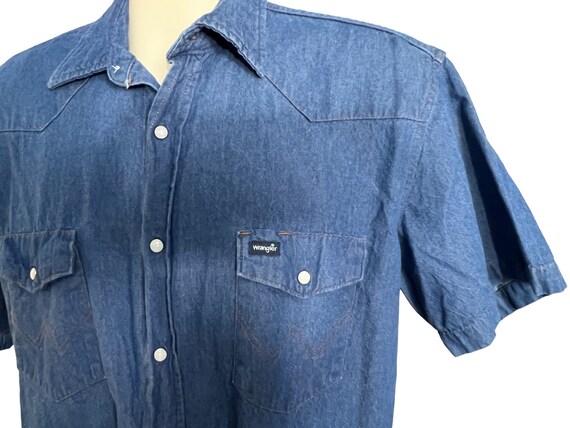 Vintage blue jean wrangler cowboy western shirt XL - image 1