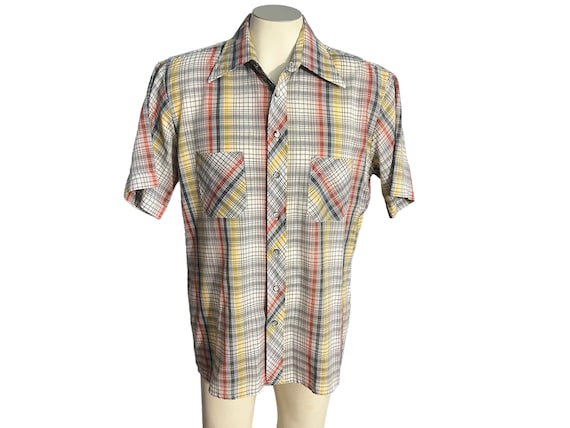 Vintage 70's plaid Arrow button up shirt L - image 1