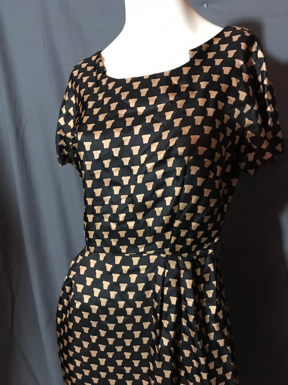 Vintage 1950's Black Print Midcentury Dress M - image 2