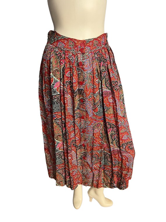 Vintage 80's rayon paisley button skirt 8 - image 3