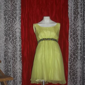 Vintage 60's Yellow Chiffon Mini Baby Doll Party Dress S
