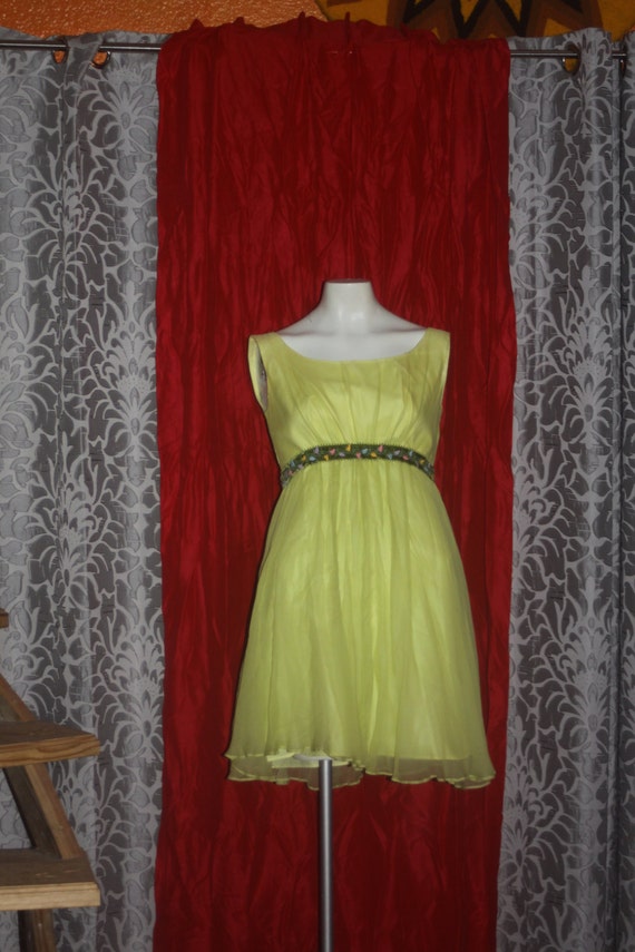 Vintage 60's Yellow Chiffon Mini Baby Doll Party D