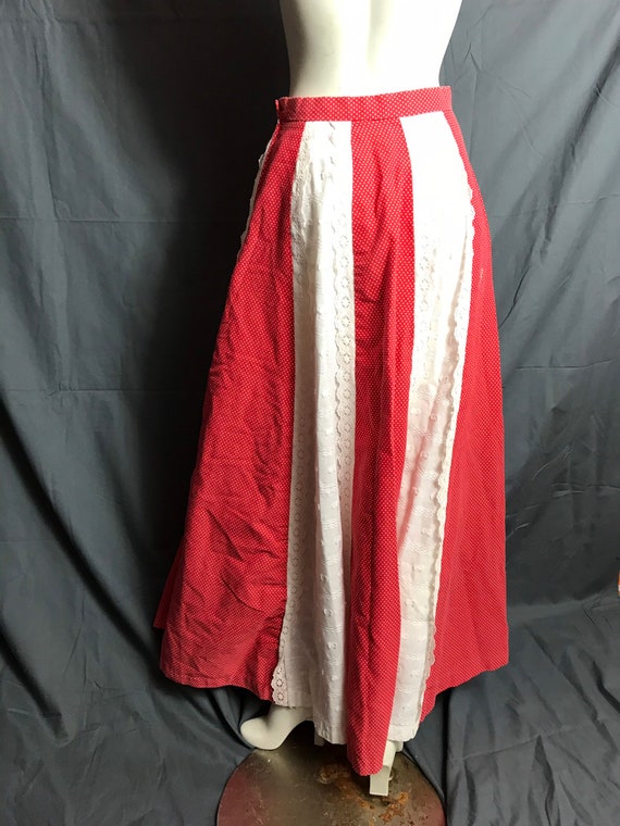 Vintage Long Red and White Patchwork Skirt S - image 7