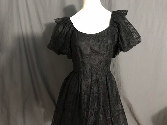 Vintage black lace full circle square dance dress… - image 1