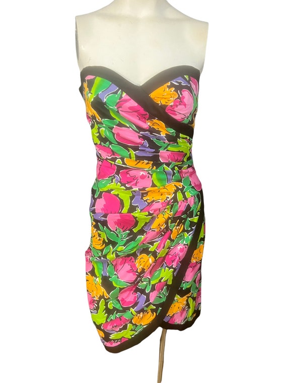 Vintage 80's strapless floral party dress  Pantag… - image 2