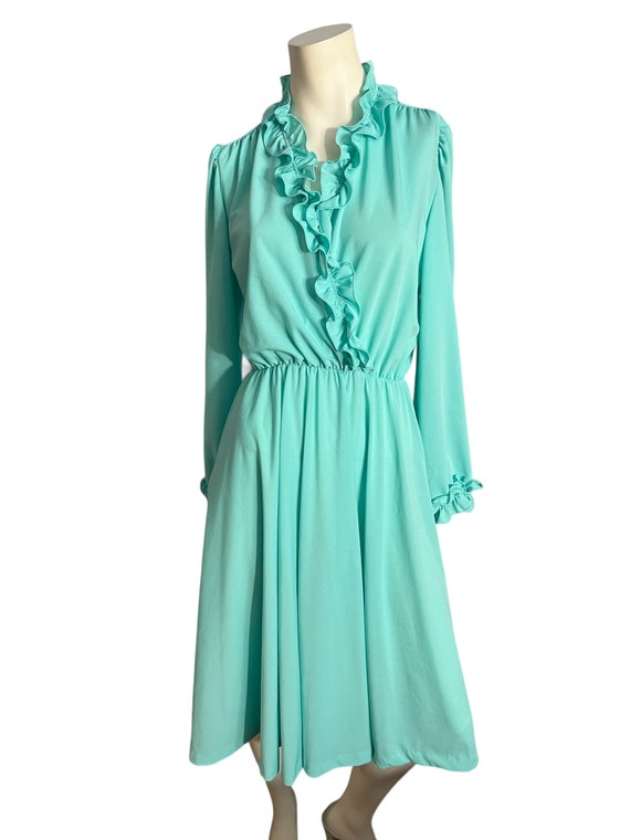 Vintage 70's turquoise dress 12 M L Anthony Richa… - image 2