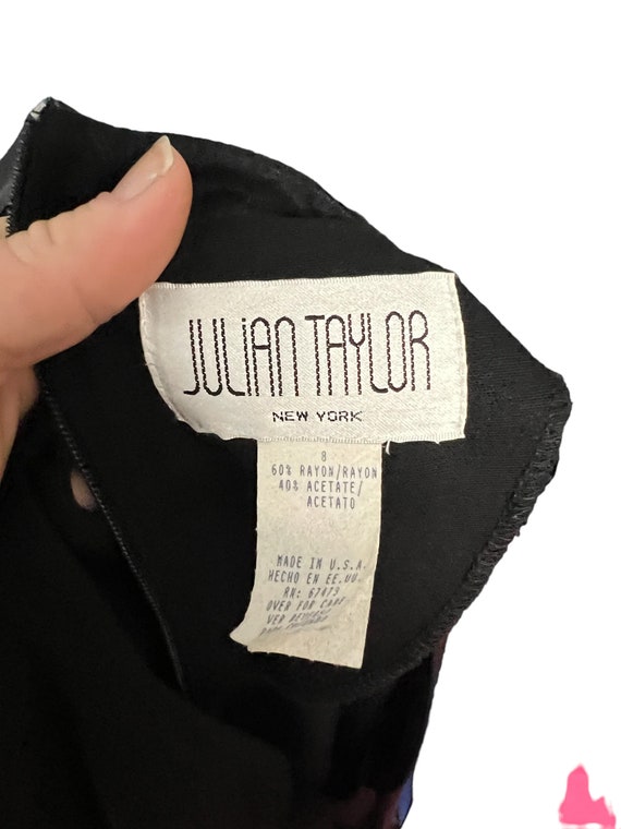 Vintage 80's black rayon dress 8 Julian Taylor - image 7