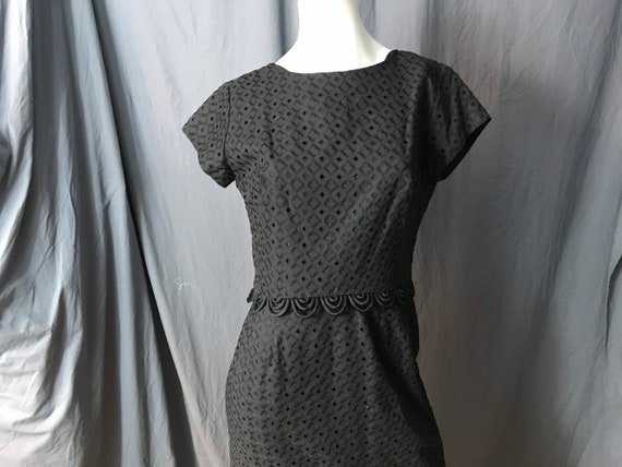 Vintage 1950’s black eyelet fitted dress L - image 1