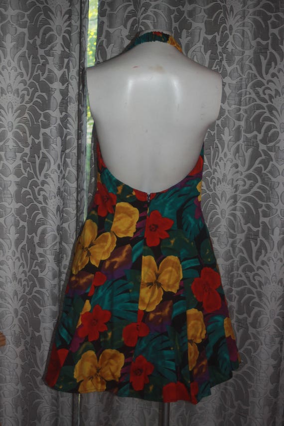 Vintage 80's Tropical Hawaiian Party Halter Dress… - image 5