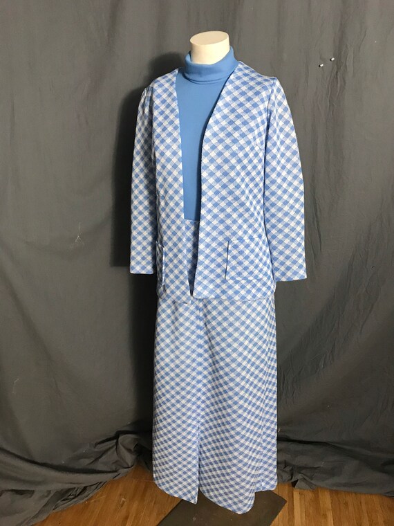 Vintage 1970’s long blue check dress with jacket M - image 3