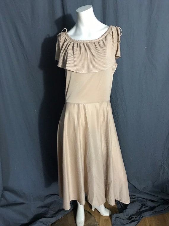 Vintage tan 1970’s polyester dress L - image 2