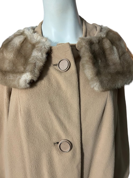 Vintage 50's 60's brown faux fur collar coat  L - image 3