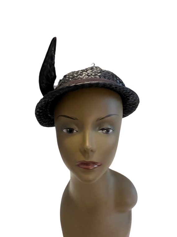 Vintage 60's black Jean Allen straw hat - image 1