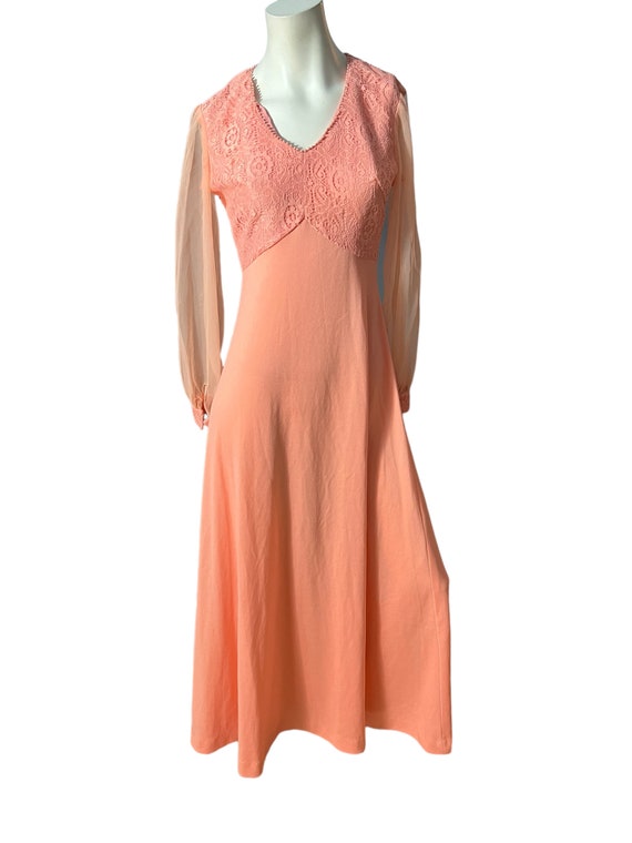 Vintage 70's peach maxi dress M - image 2