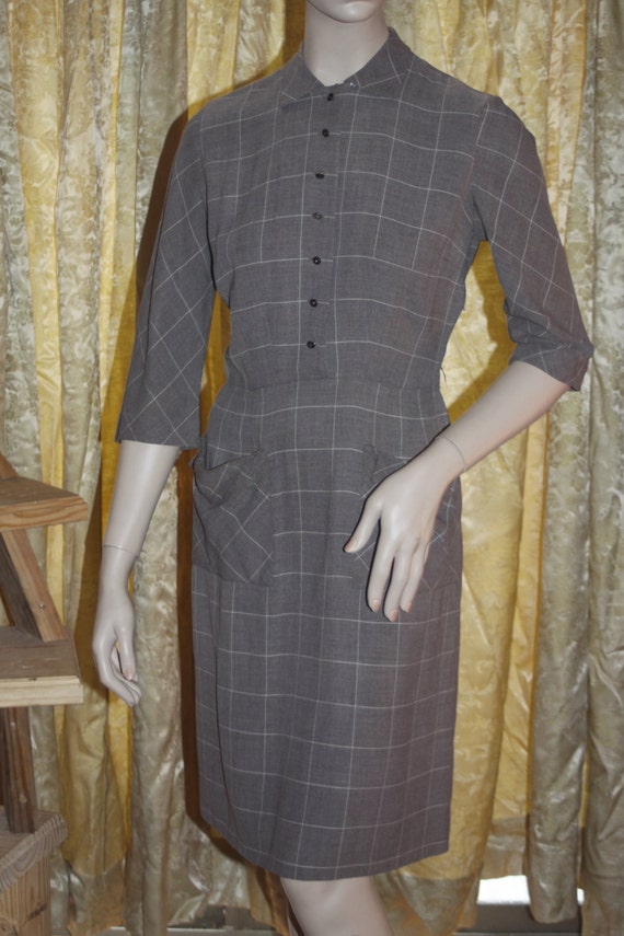 Vintage 40's L'Aiglon gray fitted dress M - image 2