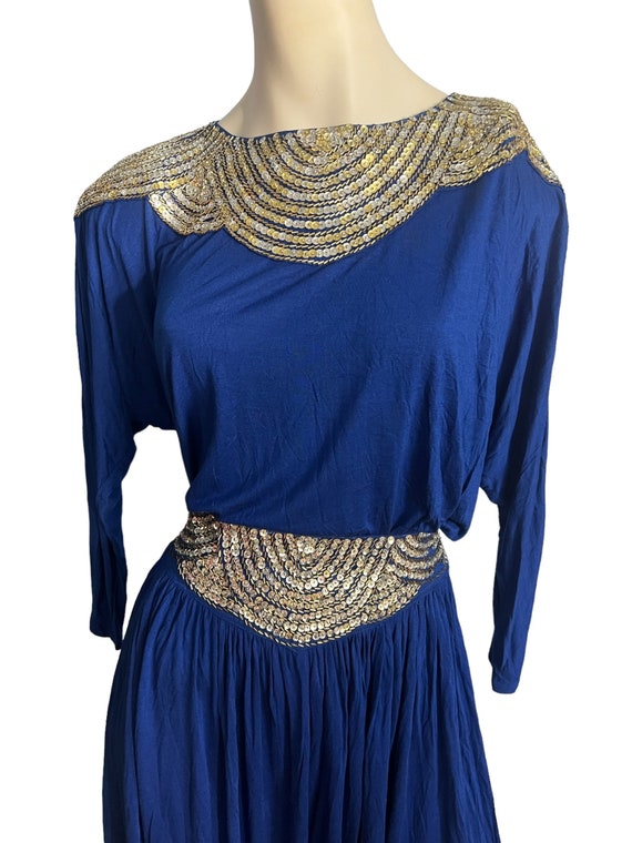 Vintage 80's skirt set blue sequin Jane Ashley S - image 3