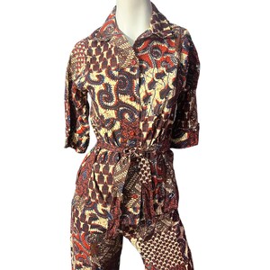 Vintage 70's batik bellbottom pantsuit S Howard Wolf