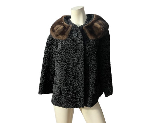 Vintage 60's black lambs coat Astrakin M - image 1