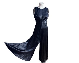 Zwarte vintage jaren 70-jumpsuit met wijde pijpen S