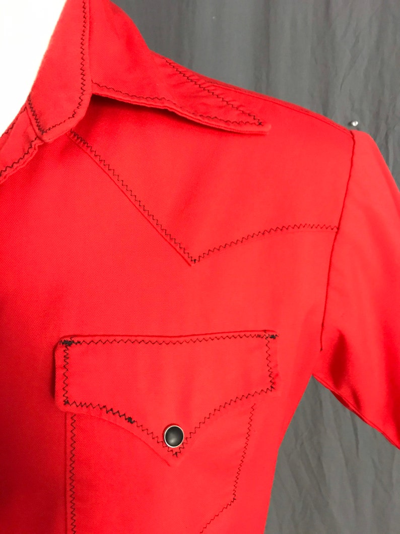 Vintage red and black 1970s cowboy western shirt M image 3