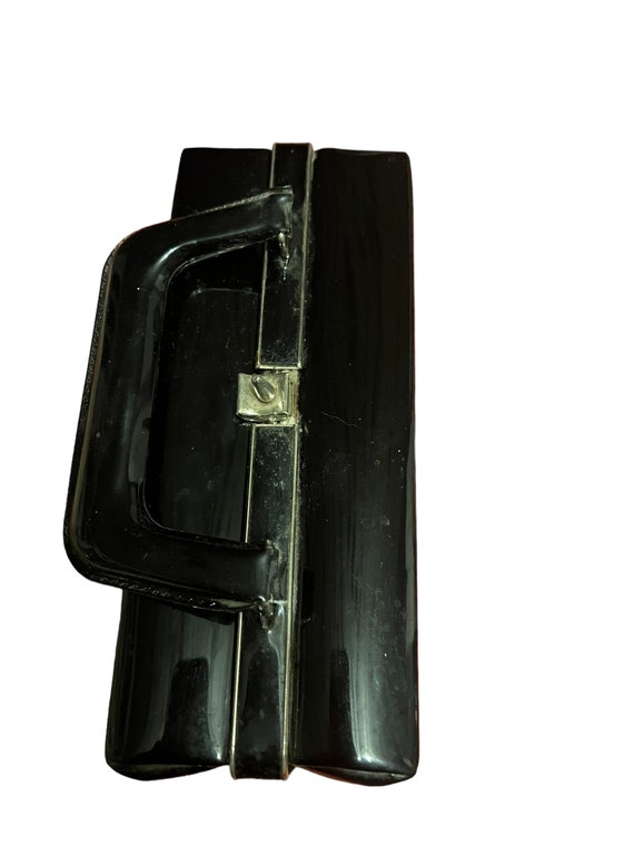 Vintage 60's black leather patent box purse - image 7