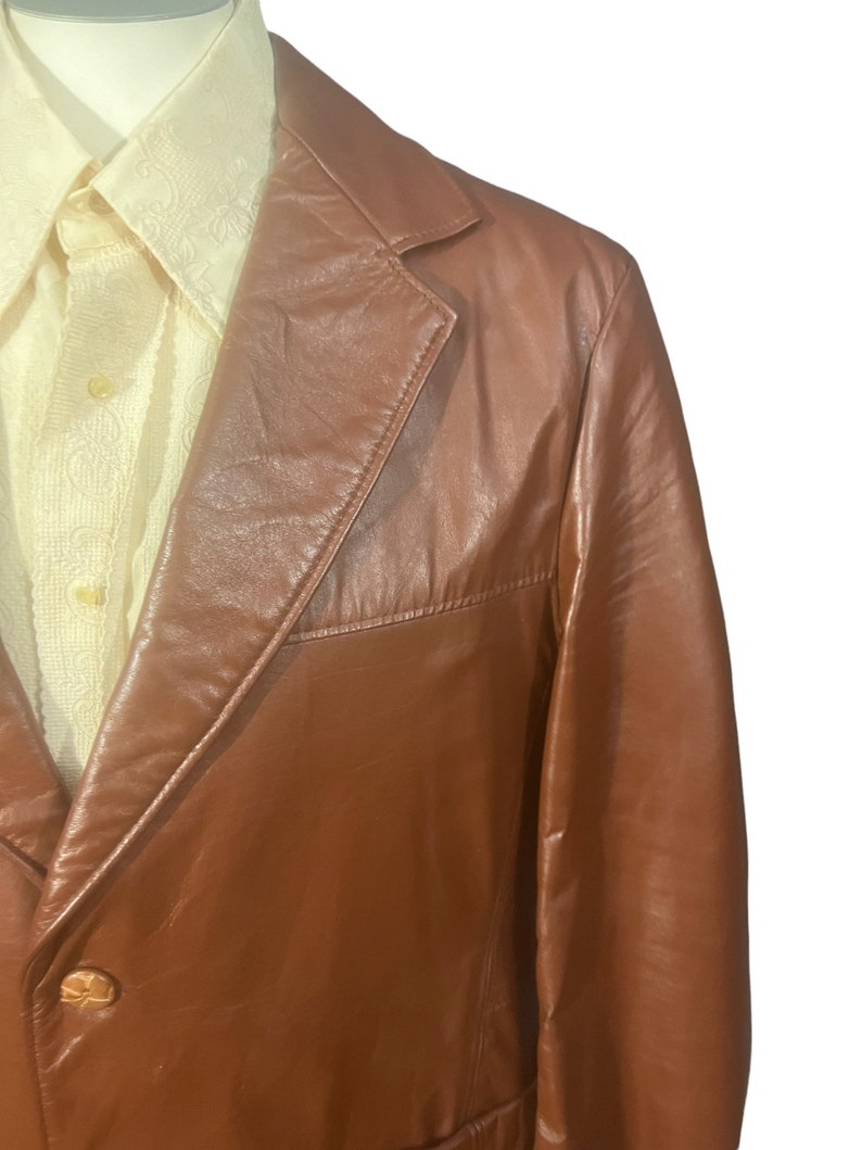 Vintage 70's brown leather suit jacket 44 image 3