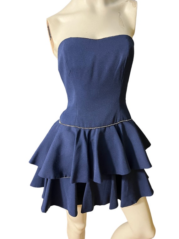 Vintage blue 80's party mini corset dress 6 A.J. … - image 2