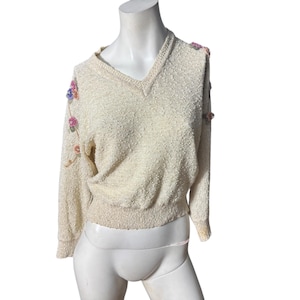 Vintage 80's floral V neck sweater M