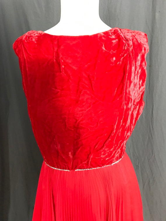 Vintage 1960’s red velvet rhinestone party dress L - image 5