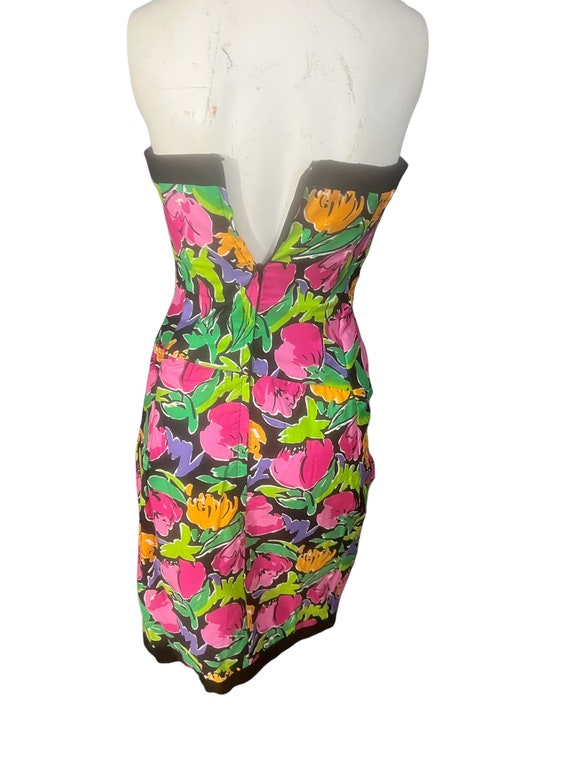Vintage 80's strapless floral party dress  Pantag… - image 6