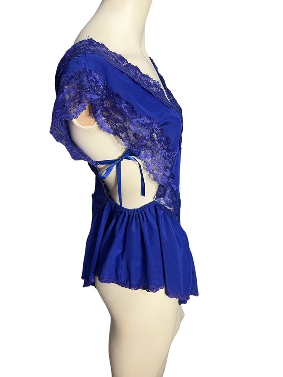 Vintage 80's blue teddy lingerie Flora's Follies S - image 3