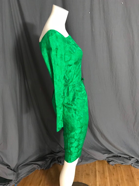 Vintage 1950’s Ann Barry green brocade dress S - image 4