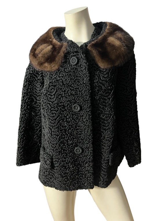 Vintage 60's black lambs coat Astrakin M - image 2