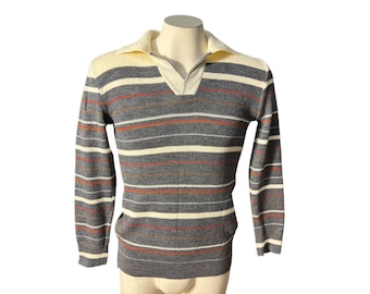 Vintage 70's men's gray striped sweater L Maison Blanche