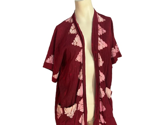 Vintage batik pink cotton robe S M - image 1