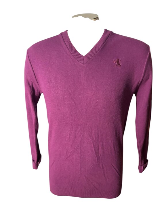 Vintage 70's 80's Men's Purple V Neck Sweater M Adolfo