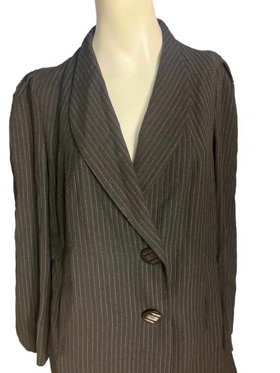 Vintage 40's 50's long rayon jacket L black pinst… - image 3