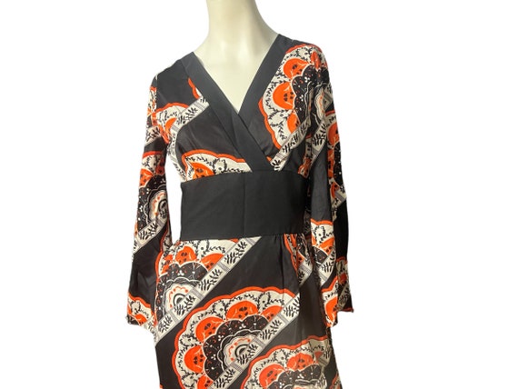 Vintage 1970's Fan Pattern Kimono Dress M - image 1