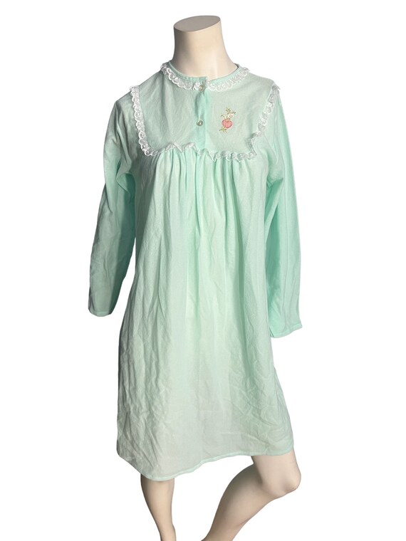 Vintage 80's Katz green flannel nightgown S - image 3