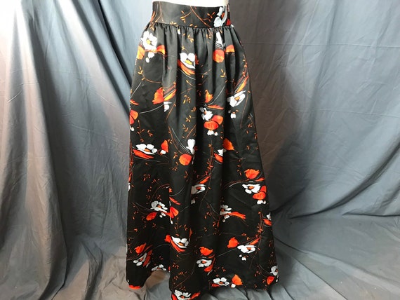 Vintage long black and orange 1970's skirt m - image 1