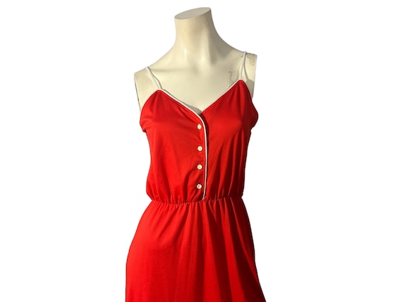 Vintage 70's red jersey sun dress Leisure Living M - image 1