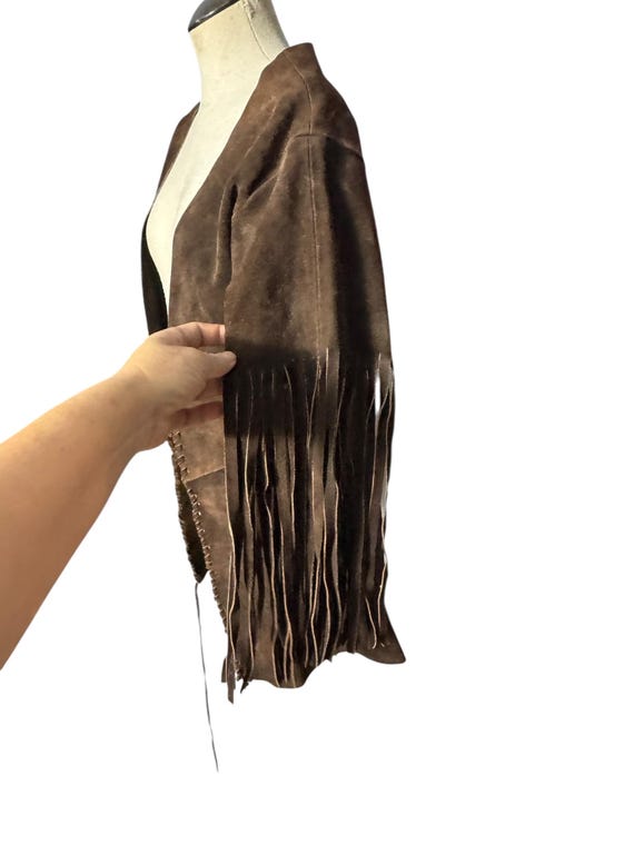 Vintage 70's leather western fringe jacket S View 6