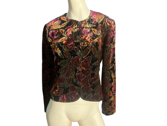 Vintage 80's velvet black leaf jacket 8 - image 1