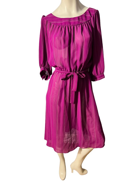 Vintage 80's Sheer Pink Striped Dress M - Etsy UK